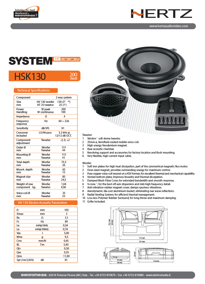 HERTZ HSK 130 HI ENERGY 2-WAY 5 COMPONENT SPEAKER SYSTEM 200 WATT Calgary Car Parts